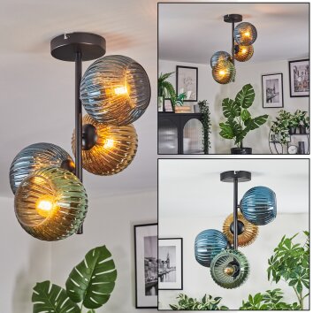 Koyoto Plafondlamp, Kogellampje Blauw, Goud, Groen, 4-lichts