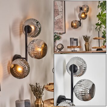 Ripoll Kogellampje, Wandlamp Chroom, Rookkleurig, 3-lichts