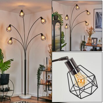 Yaak Staande lamp Chroom, Zwart, Wit, 5-lichts