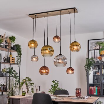 Ripoll Hanglamp, Kogellampje, Hanglamp Natuurlijke kleuren, Zwart, 8-lichts