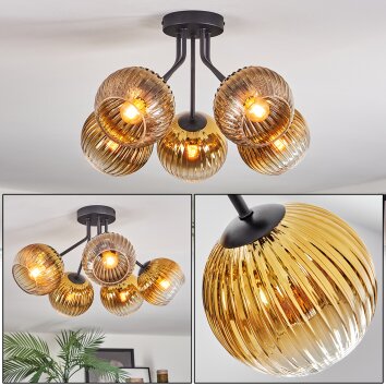 Koyoto Plafondlamp, Kogellampje Goud, Duidelijk, 5-lichts