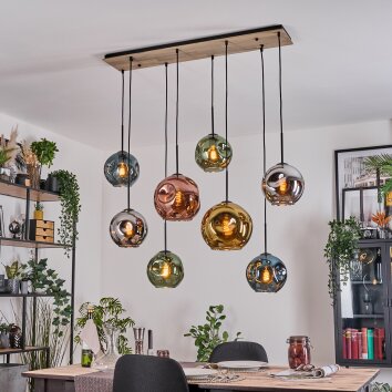 Ripoll Hanglamp, Kogellampje, Hanglamp Natuurlijke kleuren, Zwart, 8-lichts