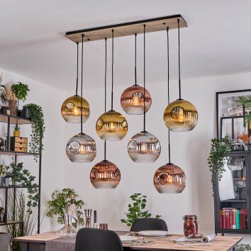 Ripoll Hanglamp, Kogellampje, Hanglamp Natuurlijke kleuren, Zwart, 8-lichts