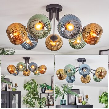 Koyoto Plafondlamp, Kogellampje Blauw, Goud, Groen, 7-lichts