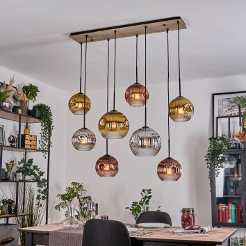 Ripoll Hanglamp, Kogellampje, Hanglamp Natuurlijke kleuren, Zwart, 8-lichts
