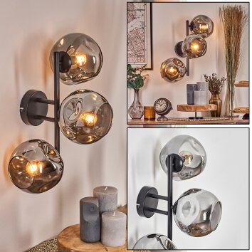 Ripoll Kogellampje, Wandlamp Rookkleurig, 3-lichts