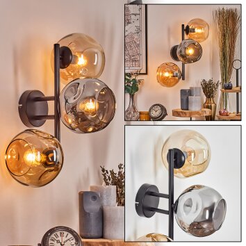 Ripoll Kogellampje, Wandlamp Amber, Rookkleurig, 3-lichts