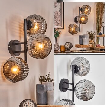 Ripoll Kogellampje, Wandlamp Rookkleurig, 3-lichts