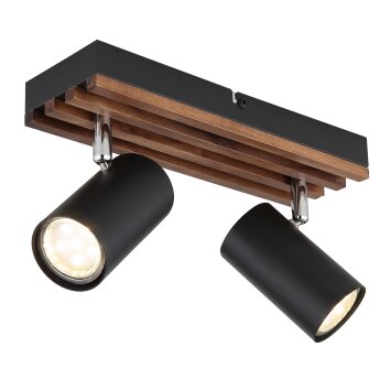 Globo Kayden Plafondlamp Donkerbruin, Zwart, 2-lichts