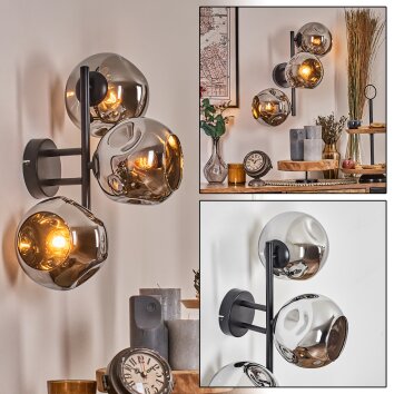 Ripoll Kogellampje, Wandlamp Chroom, Rookkleurig, 3-lichts