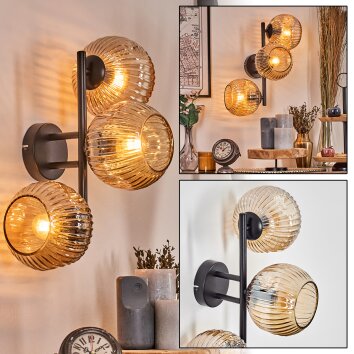 Ripoll Kogellampje, Wandlamp Amber, 3-lichts
