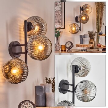 Ripoll Kogellampje, Wandlamp Chroom, Duidelijk, Rookkleurig, 3-lichts