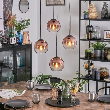 Koyoto Hanglamp, Kogellampje, Cluster hanglamp Duidelijk, Koperkleurig, 4-lichts