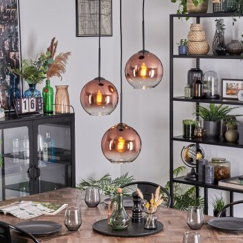 Koyoto Hanglamp, Kogellampje, Cluster hanglamp Duidelijk, Koperkleurig, 3-lichts