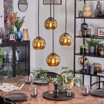 Koyoto Hanglamp, Kogellampje, Cluster hanglamp Goud, 4-lichts