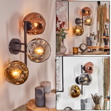 Ripoll Kogellampje, Wandlamp Chroom, Goud, Duidelijk, Koperkleurig, Rookkleurig, 3-lichts
