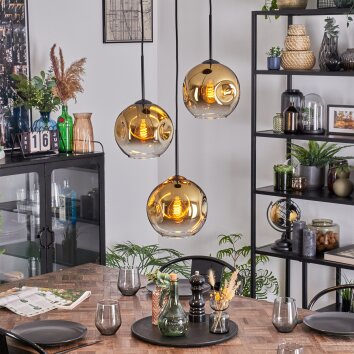 Ripoll Hanglamp, Kogellampje, Cluster hanglamp Goud, Duidelijk, 3-lichts