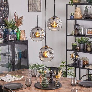 Ripoll Hanglamp, Kogellampje, Cluster hanglamp Duidelijk, Rookkleurig, 3-lichts