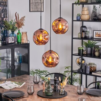 Ripoll Hanglamp, Kogellampje, Cluster hanglamp Koperkleurig, 3-lichts