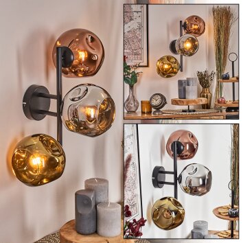 Ripoll Kogellampje, Wandlamp Chroom, Goud, Koperkleurig, Rookkleurig, 3-lichts