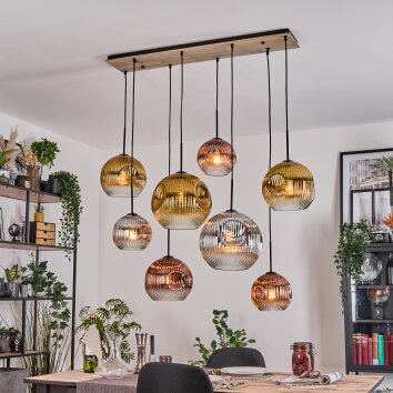 Ripoll Hanglamp, Kogellampje, Hanglamp Natuurlijke kleuren, Zwart, 8-lichts