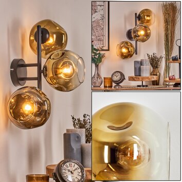 Ripoll Kogellampje, Wandlamp Goud, Duidelijk, 3-lichts