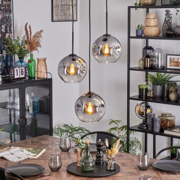 Ripoll Hanglamp, Kogellampje, Cluster hanglamp Duidelijk, Rookkleurig, 3-lichts
