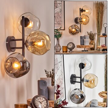 Ripoll Kogellampje, Wandlamp Amber, Duidelijk, Rookkleurig, 3-lichts