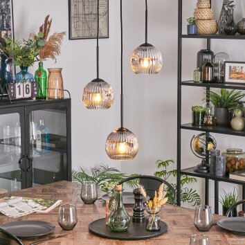 Ripoll Hanglamp, Kogellampje, Cluster hanglamp Chroom, Duidelijk, Rookkleurig, 3-lichts