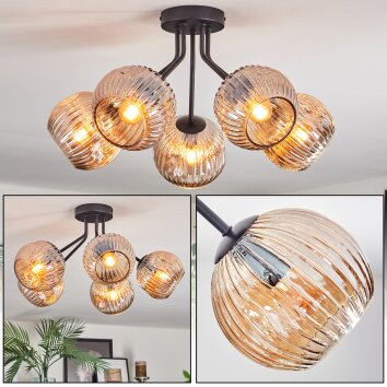 Ripoll Plafondlamp, Kogellampje Amber, 5-lichts