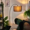 Soungou Staande lamp, Booglampen Chroom, Zwart, 1-licht, Stoffen kap