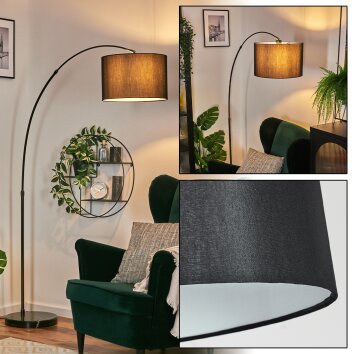 Soungou Staande lamp, Booglampen Chroom, Zwart, 1-licht, Stoffen kap