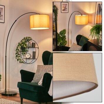 Soungou Staande lamp, Booglampen Chroom, Zwart, 1-licht, Stoffen kap