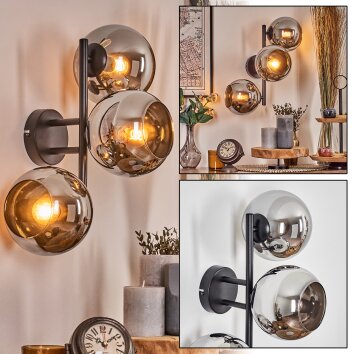 Koyoto Kogellampje, Wandlamp Chroom, Rookkleurig, 3-lichts