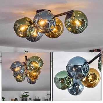Ripoll Plafondlamp, Kogellampje Blauw, Goud, Groen, 5-lichts