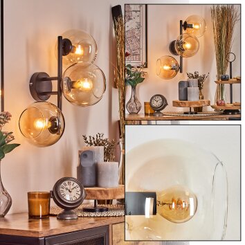 Koyoto Kogellampje, Wandlamp Amber, Duidelijk, 3-lichts