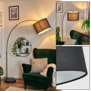 Bassagoda Staande lamp, Booglampen Chroom, Zwart, 1-licht, Stoffen lampenkap