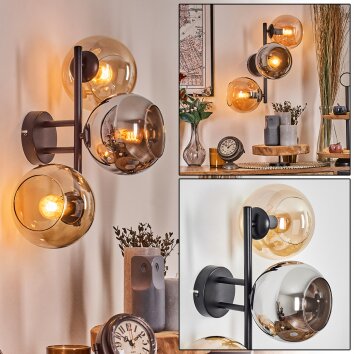 Koyoto Kogellampje, Wandlamp Amber, Chroom, Rookkleurig, 3-lichts