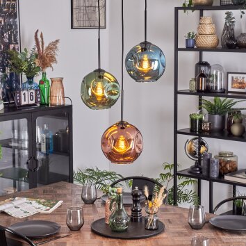 Ripoll Hanglamp, Kogellampje, Cluster hanglamp Blauw, Groen, Koperkleurig, 3-lichts