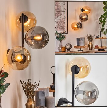 Gastor Kogellampje, Wandlamp Amber, Rookkleurig, 3-lichts