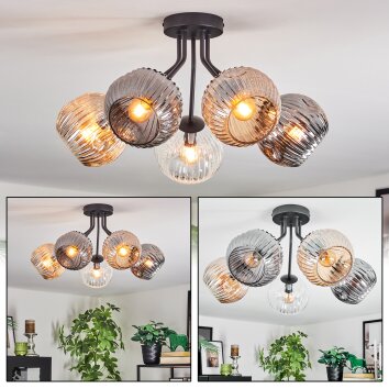 Ripoll Plafondlamp, Kogellampje Amber, Duidelijk, Rookkleurig, 5-lichts