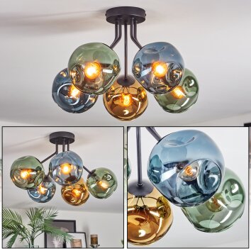 Ripoll Plafondlamp, Kogellampje Blauw, Goud, Groen, 5-lichts