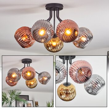 Ripoll Plafondlamp, Kogellampje Chroom, Goud, Koperkleurig, Rookkleurig, 5-lichts