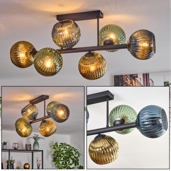 Koyoto Plafondlamp, Kogellampje Blauw, Goud, Groen, 6-lichts