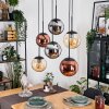 Gastor Hanglamp, Kogellampje, Hanglamp Amber, Chroom, Koperkleurig, Rookkleurig, 6-lichts
