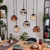Gastor Hanglamp, Kogellampje, Hanglamp Amber, Chroom, Duidelijk, Koperkleurig, Rookkleurig, 6-lichts