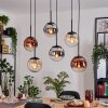 Gastor Hanglamp, Kogellampje, Hanglamp Amber, Chroom, Duidelijk, Koperkleurig, Rookkleurig, 6-lichts
