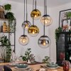 Gastor Hanglamp, Kogellampje, Hanglamp Amber, Goud, Duidelijk, Rookkleurig, 6-lichts
