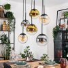 Gastor Hanglamp, Kogellampje, Hanglamp Amber, Goud, Duidelijk, Rookkleurig, 6-lichts