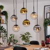 Gastor Hanglamp, Kogellampje, Hanglamp Amber, Goud, Duidelijk, Rookkleurig, 6-lichts